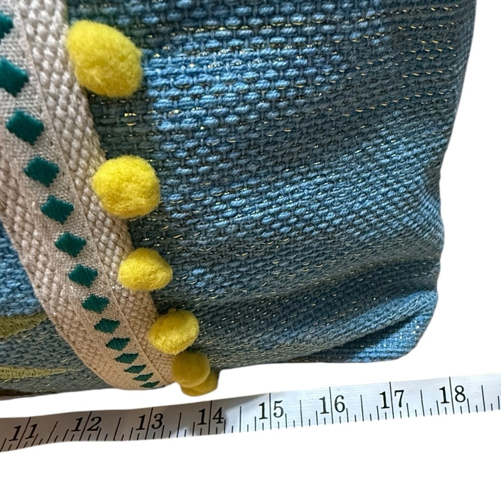 Beach Bag Express Edit Tote-Blue Tropical Embroidered Tote Bag with Pom-Pom Trim - Picture 8 of 16
